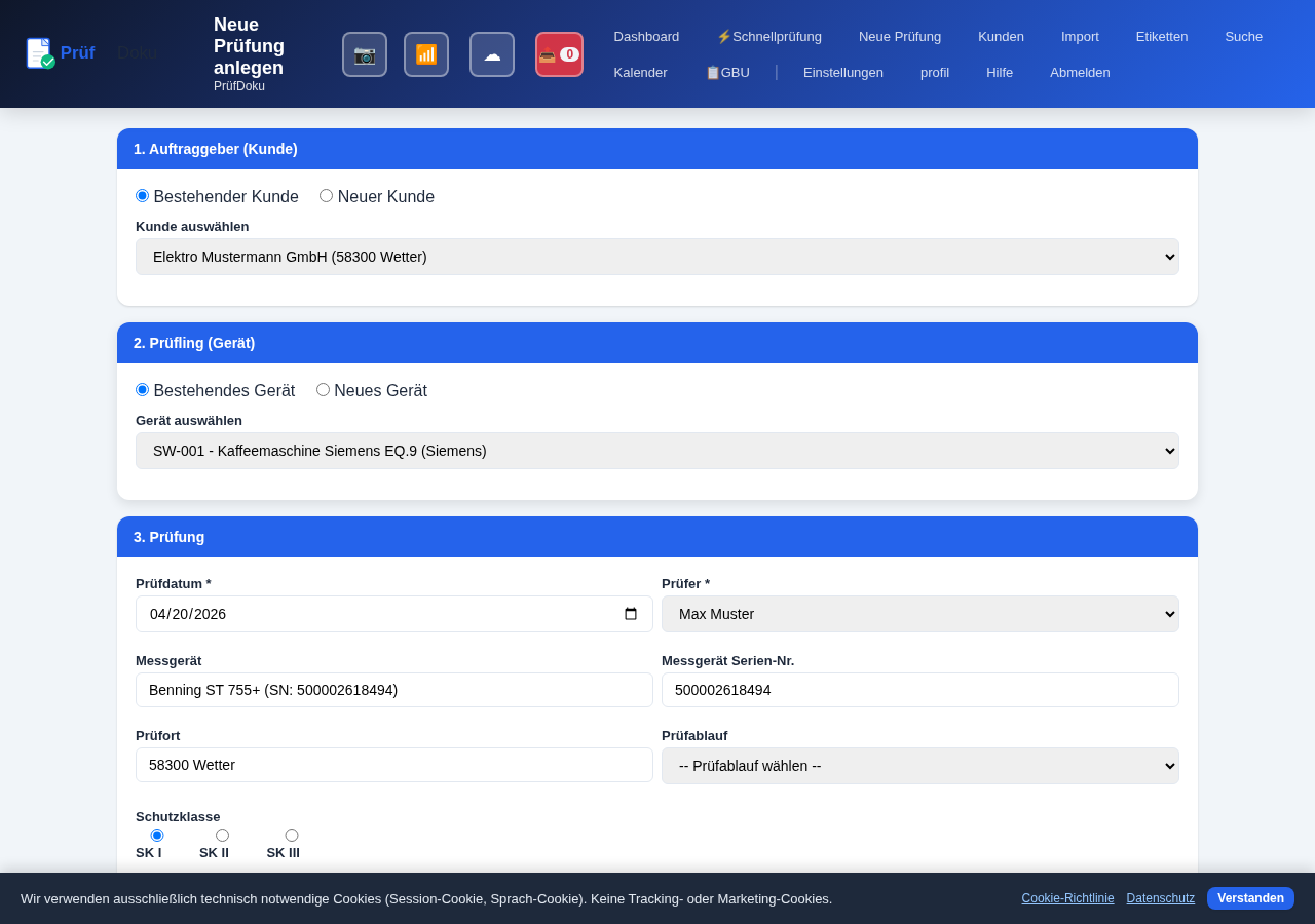 PrüfDoku Neue Prüfung